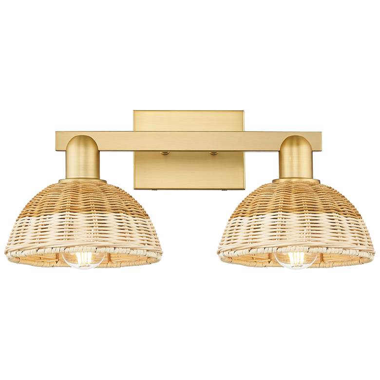Image 1 Natural Ballston Dome 16"W 2-Lt Satin Gold Bath-Lt w/ Basketweave Shade