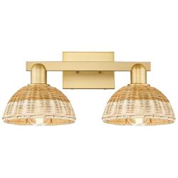 Natural Ballston Dome 16"W 2-Lt Satin Gold Bath-Lt w/ Basketweave Shade