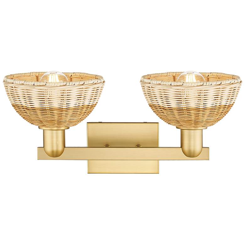 Image 2 Natural Ballston Dome 16"W 2-Lt Satin Gold Bath-Lt w/ Basketweave Shade more views