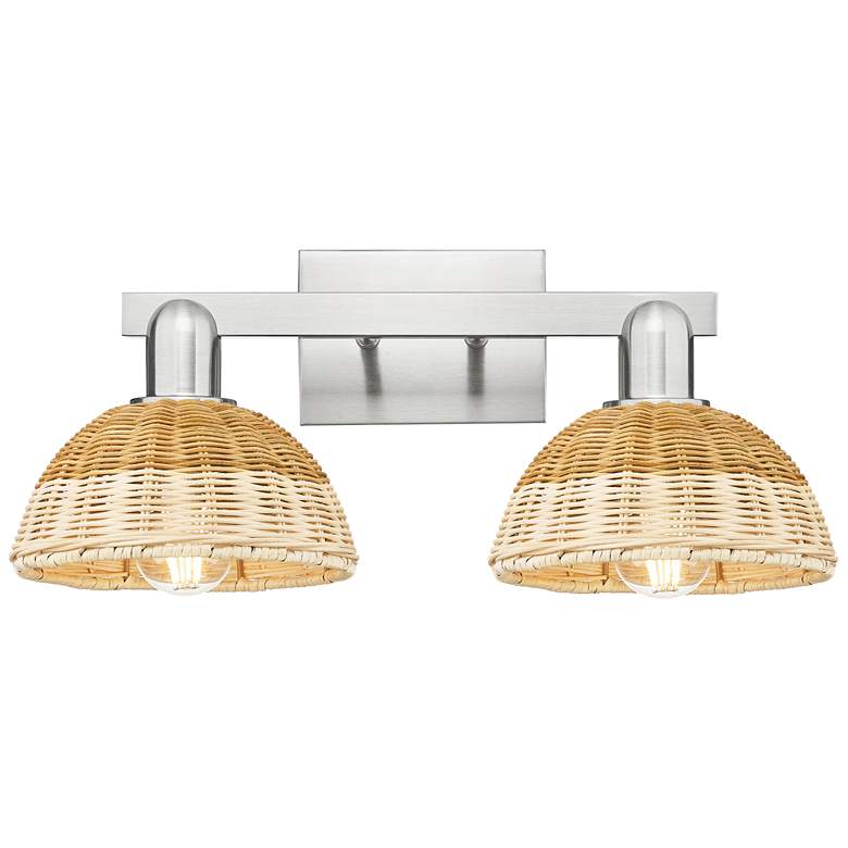 Image 1 Natural Ballston Dome 16"W 2-Lt Satin Nickel Bath-Lt w/ Basketweave Shade