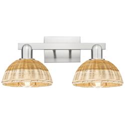Natural Ballston Dome 16"W 2-Lt Satin Nickel Bath-Lt w/ Basketweave Shade