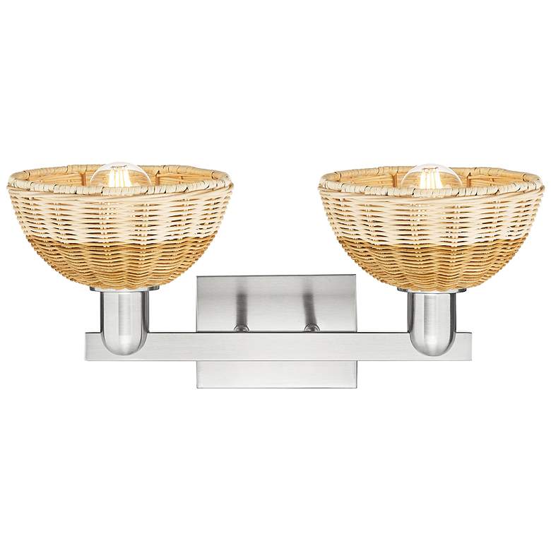 Image 2 Natural Ballston Dome 16"W 2-Lt Satin Nickel Bath-Lt w/ Basketweave Shade more views