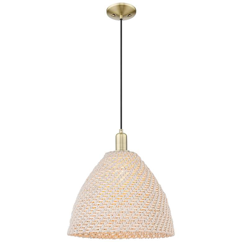 Image 1 Natural Ballston Dome 16"W Antique Brass Cord Mini Pendant w/ Fiber Shade