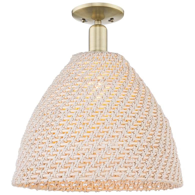 Image 1 Natural Ballston Dome 16"W Antique Brass Semi-Flush With Fiber Shade
