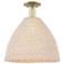Natural Ballston Dome 16"W Antique Brass Semi-Flush With Fiber Shade