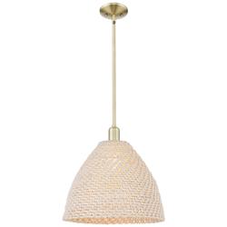 Natural Ballston Dome 16"W Antique Brass Stem Mini Pendant w/ Fiber Shade