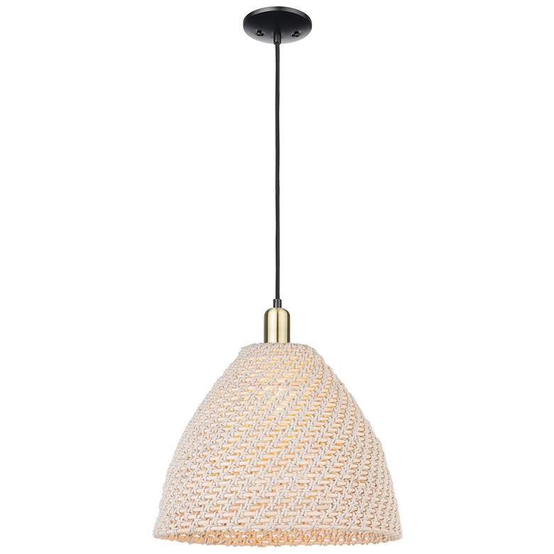 Image 1 Natural Ballston Dome 16"W Black Brass Cord Mini Pendant w/ Fiber Shade