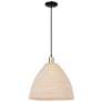 Natural Ballston Dome 16"W Black Brass Cord Mini Pendant w/ Fiber Shade