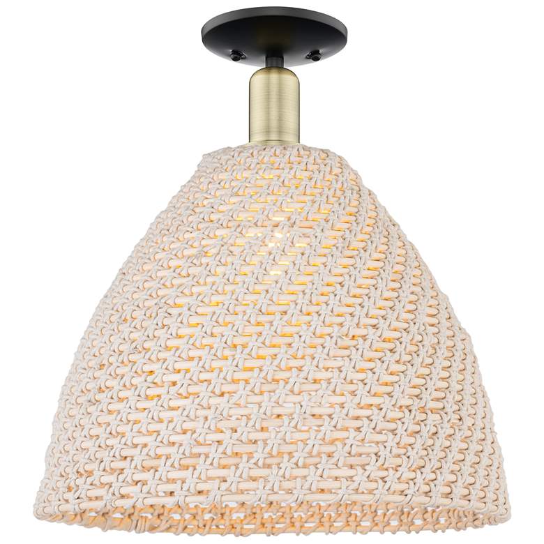 Image 1 Natural Ballston Dome 16"W Black Brass Semi-Flush With Fiber Shade