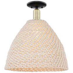 Natural Ballston Dome 16"W Black Brass Semi-Flush With Fiber Shade