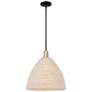 Natural Ballston Dome 16"W Black Brass Stem Mini Pendant w/ Fiber Shade