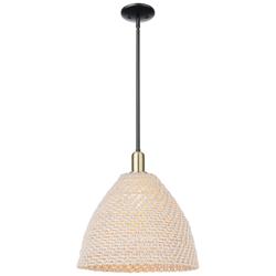 Natural Ballston Dome 16"W Black Brass Stem Mini Pendant w/ Fiber Shade