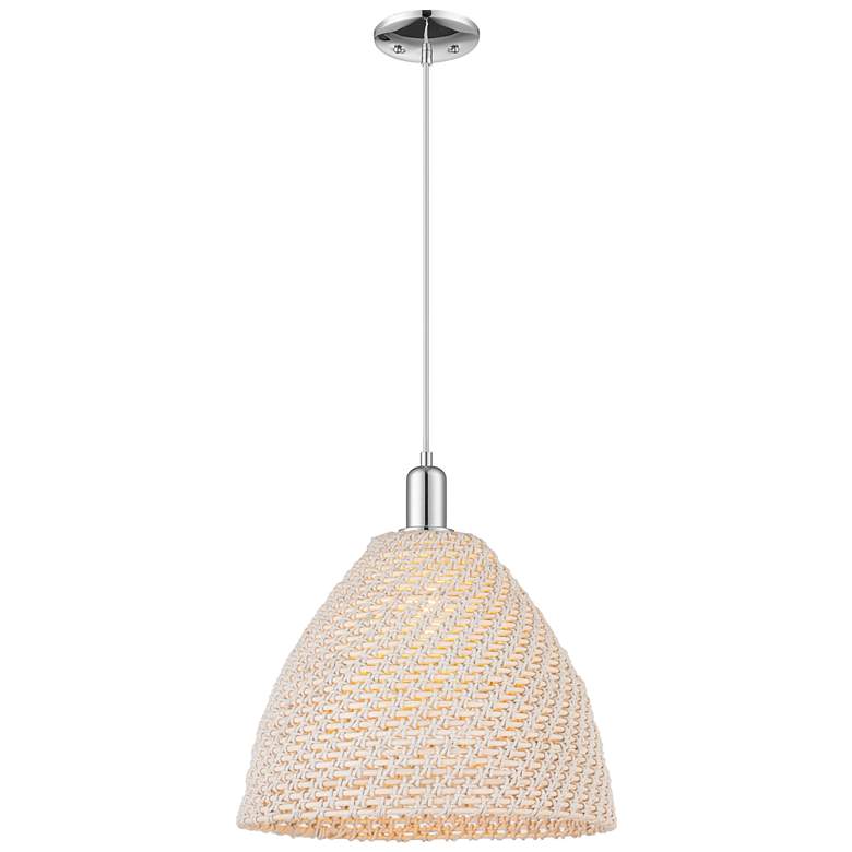 Image 1 Natural Ballston Dome 16"W Chrome Cord Mini Pendant With Fiber Shade