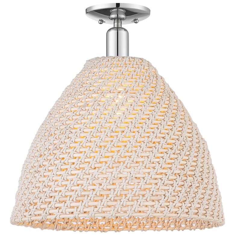 Image 1 Natural Ballston Dome 16"W Chrome Semi-Flush With Natural Fiber Shade