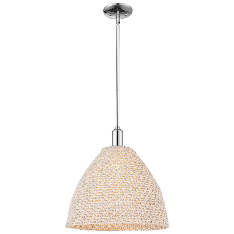 Image 1 Natural Ballston Dome 16"W Chrome Stem Mini Pendant With Fiber Shade