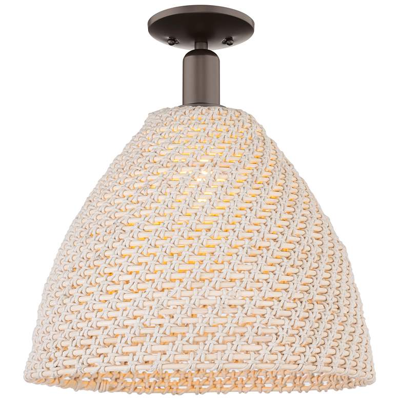 Image 1 Natural Ballston Dome 16"W Oil Rubbed Bronze Semi-Flush w/ Fiber Shade