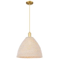 Natural Ballston Dome 16"W Satin Gold Cord Mini Pendant w/ Fiber Shade
