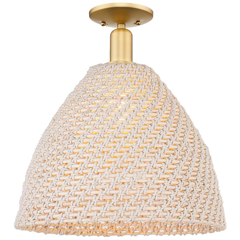 Image 1 Natural Ballston Dome 16"W Satin Gold Semi-Flush With Fiber Shade