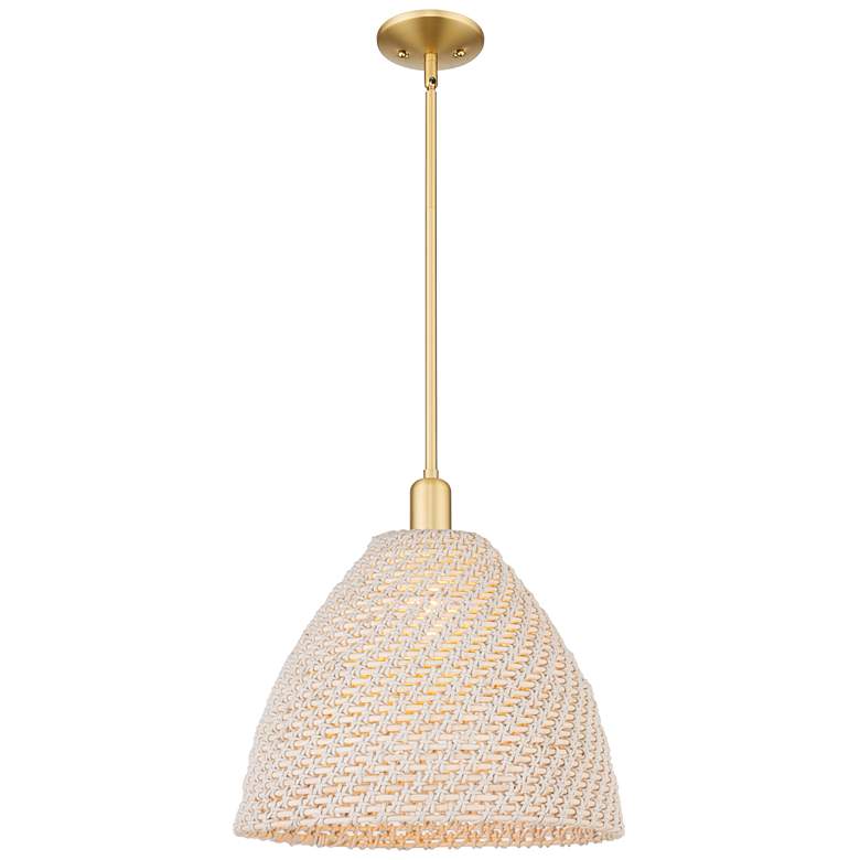 Image 1 Natural Ballston Dome 16"W Satin Gold Stem Mini Pendant w/ Fiber Shade