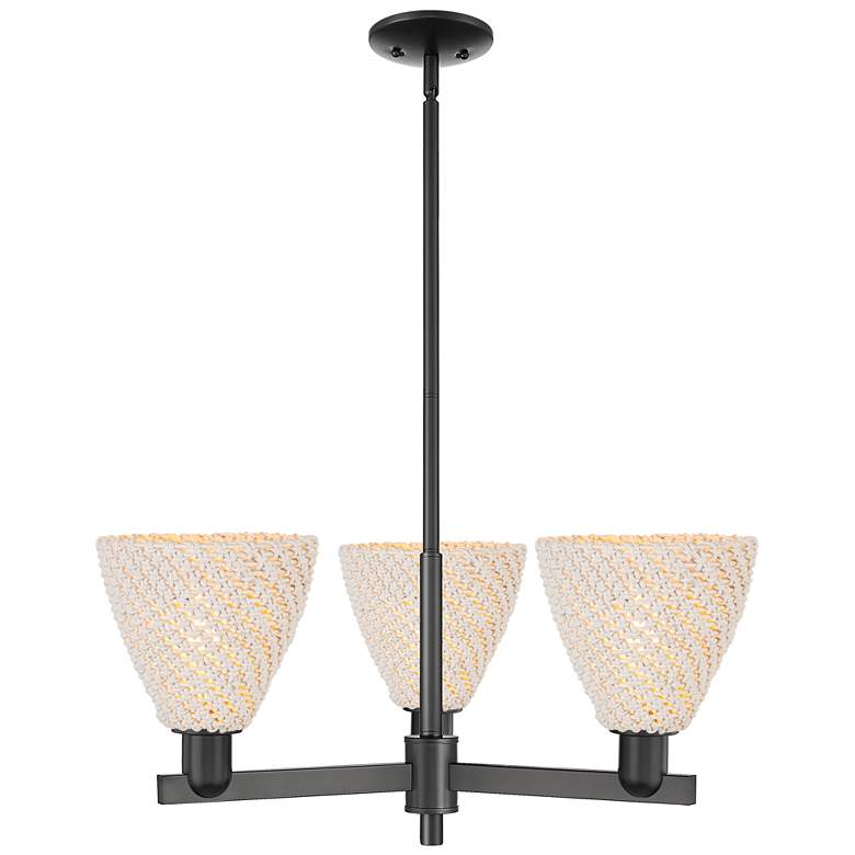 Image 1 Natural Ballston Dome 18"W 3 Light Black Chandelier w/ Fiber Shade