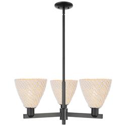 Natural Ballston Dome 18"W 3 Light Black Chandelier w/ Fiber Shade
