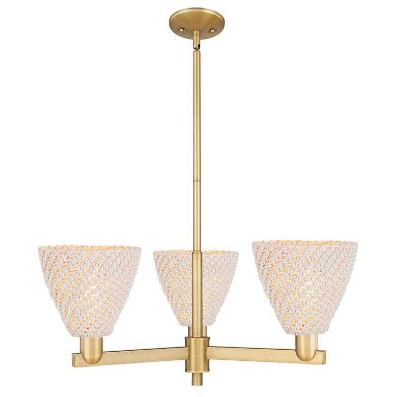 Image 1 Natural Ballston Dome 18"W 3 Light Brass Chandelier w/ Fiber Shade