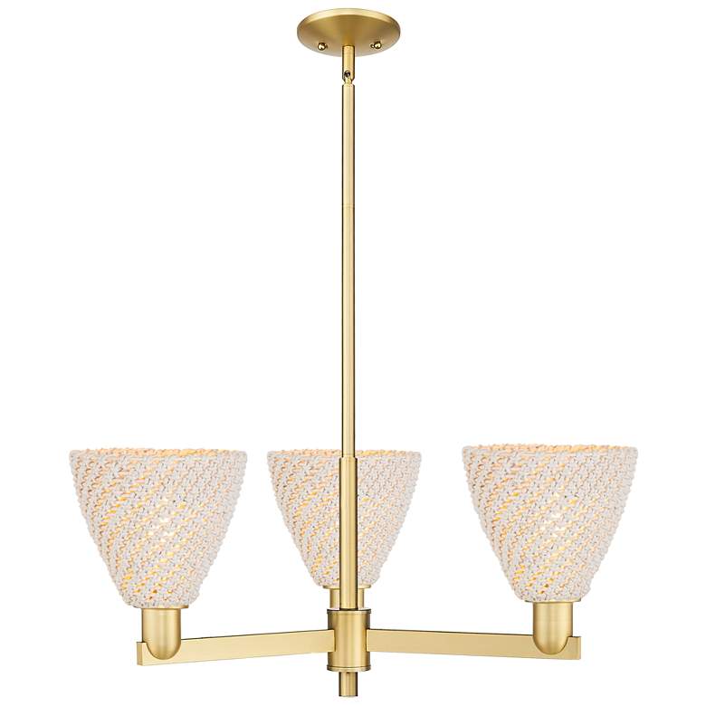 Image 1 Natural Ballston Dome 18"W 3 Light Satin Gold Chandelier w/ Fiber Shade