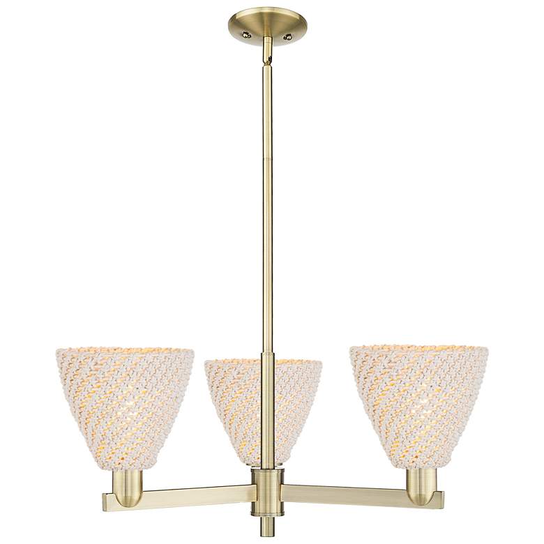 Image 1 Natural Ballston Dome 18"W 3-Lt Antique Brass Chandelier w/ Fiber Shade