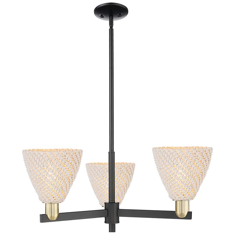 Image 1 Natural Ballston Dome 18"W 3-Lt Black Brass Chandelier w/ Fiber Shade