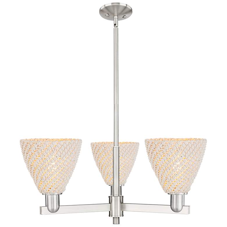 Image 1 Natural Ballston Dome 18"W 3-Lt Satin Nickel Chandelier w/ Fiber Shade