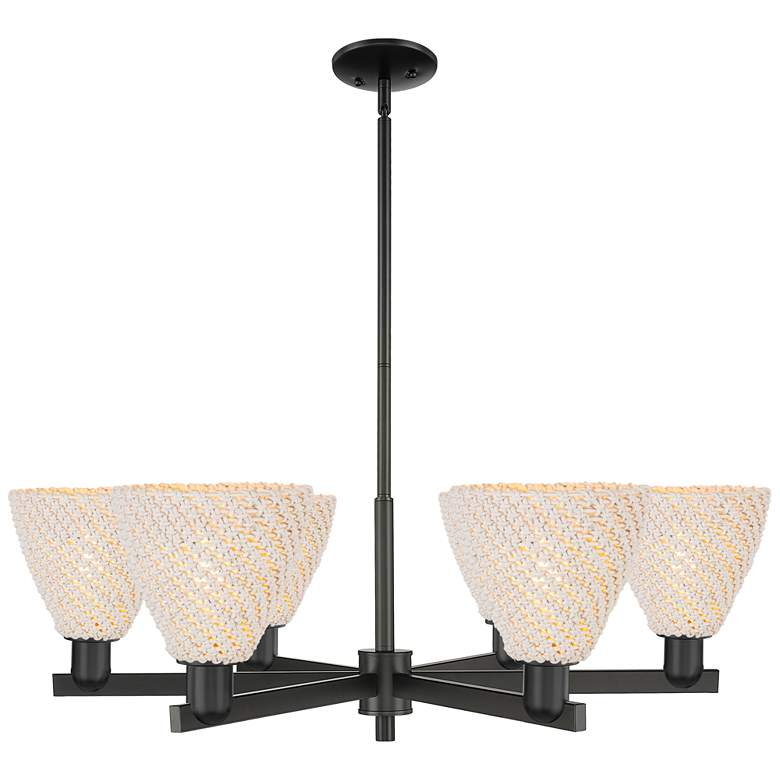 Image 1 Natural Ballston Dome 24"W 6 Light Black Chandelier w/ Fiber Shade