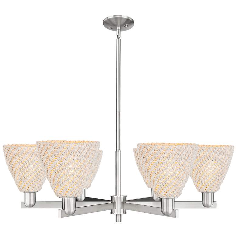 Image 1 Natural Ballston Dome 24"W 6-Lt Satin Nickel Chandelier w/ Fiber Shade