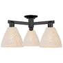 Natural Ballston Dome 25"W 3 Light Black Semi-Flush w/ Fiber Shade