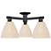 Natural Ballston Dome 25"W 3 Light Black Semi-Flush w/ Fiber Shade