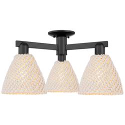 Natural Ballston Dome 25"W 3 Light Black Semi-Flush w/ Fiber Shade