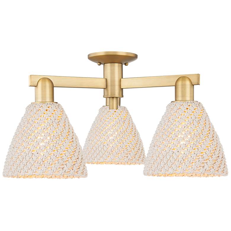 Image 1 Natural Ballston Dome 25"W 3 Light Brass Semi-Flush w/ Fiber Shade