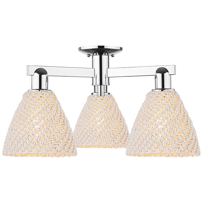 Image 1 Natural Ballston Dome 25"W 3 Light Chrome Semi-Flush With Fiber Shade