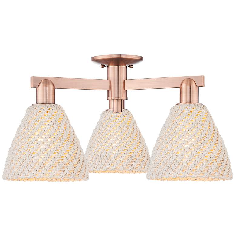 Image 1 Natural Ballston Dome 25"W 3 Light Copper Semi-Flush With Fiber Shade