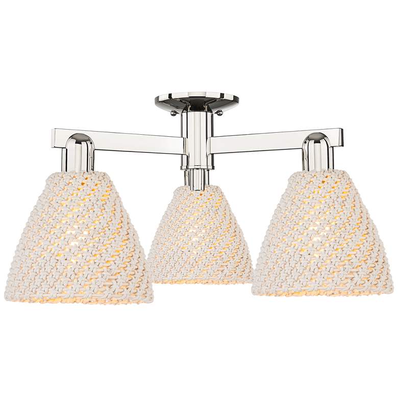 Image 1 Natural Ballston Dome 25"W 3 Light Nickel Semi-Flush w/ Fiber Shade