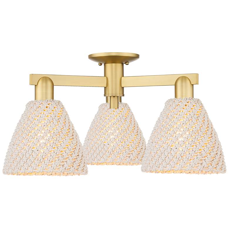 Image 1 Natural Ballston Dome 25"W 3 Light Satin Gold Semi-Flush w/ Fiber Shade