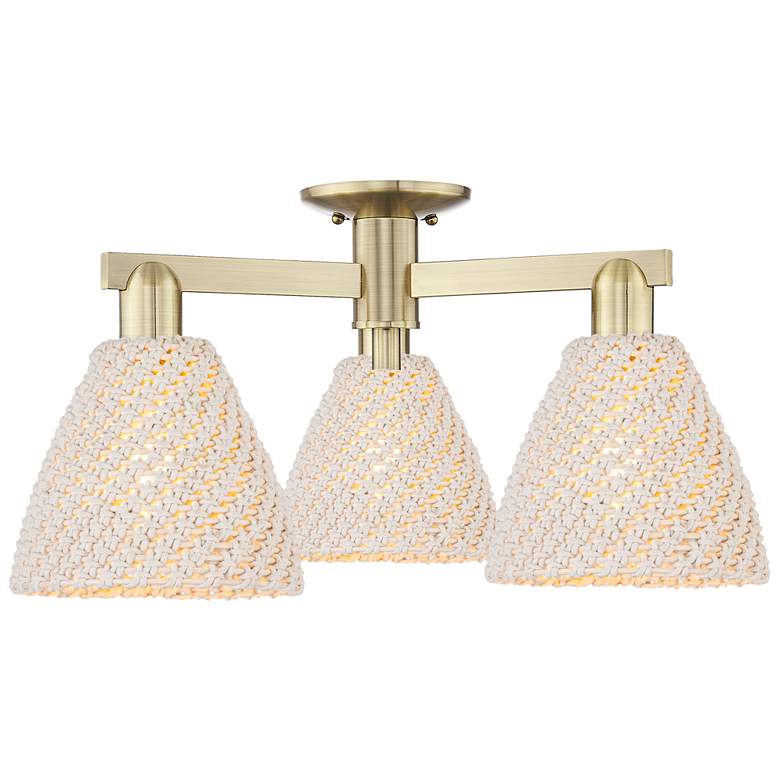 Image 1 Natural Ballston Dome 25"W 3-Lt Antique Brass Semi-Flush w/ Fiber Shade