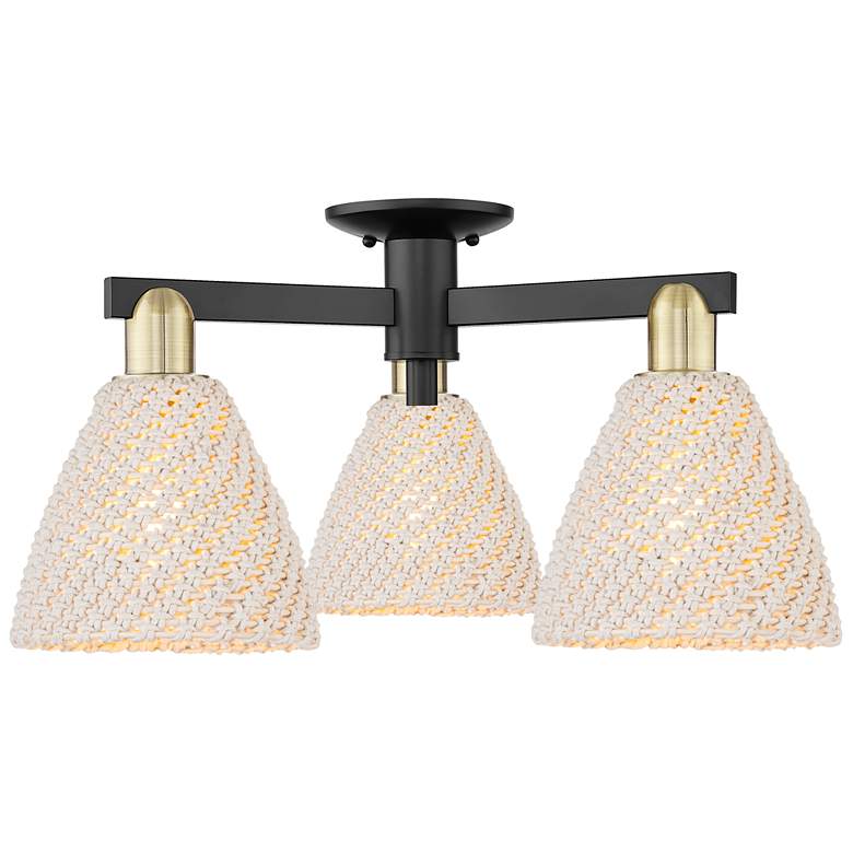 Image 1 Natural Ballston Dome 25"W 3-Lt Black Brass Semi-Flush w/ Fiber Shade