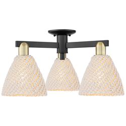 Natural Ballston Dome 25"W 3-Lt Black Brass Semi-Flush w/ Fiber Shade