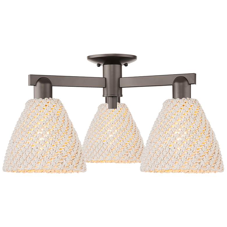 Image 1 Natural Ballston Dome 25"W 3-Lt Oil Rubbed Bronze Semi-Flush w/ Fiber Shade