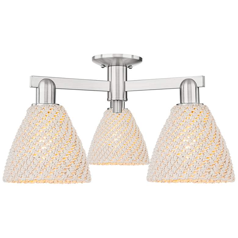 Image 1 Natural Ballston Dome 25"W 3-Lt Satin Nickel Semi-Flush w/ Fiber Shade