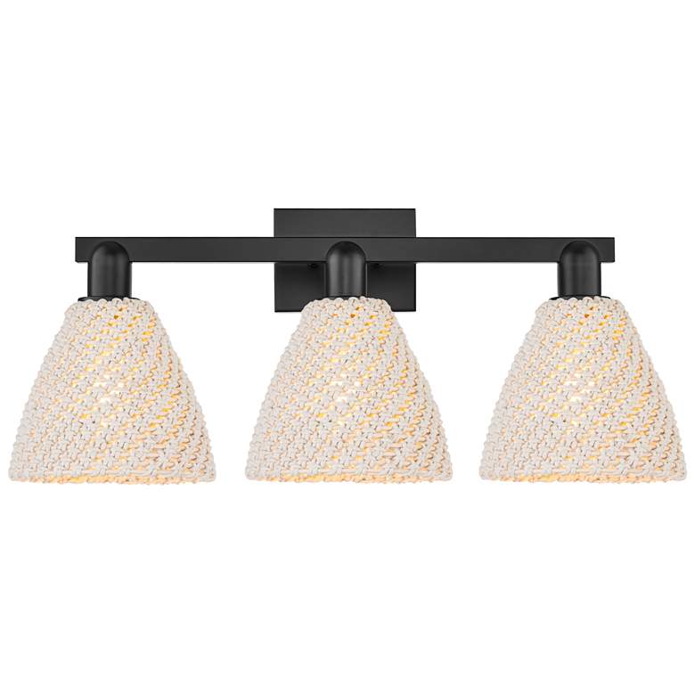Image 1 Natural Ballston Dome 26"W 3 Light Black Bath Light w/ Fiber Shade