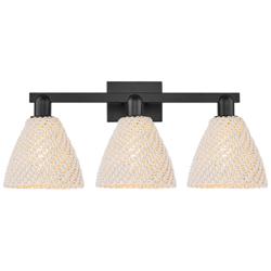 Natural Ballston Dome 26"W 3 Light Black Bath Light w/ Fiber Shade