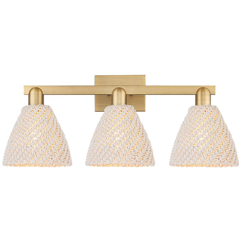 Image 1 Natural Ballston Dome 26"W 3 Light Brass Bath Light w/ Fiber Shade