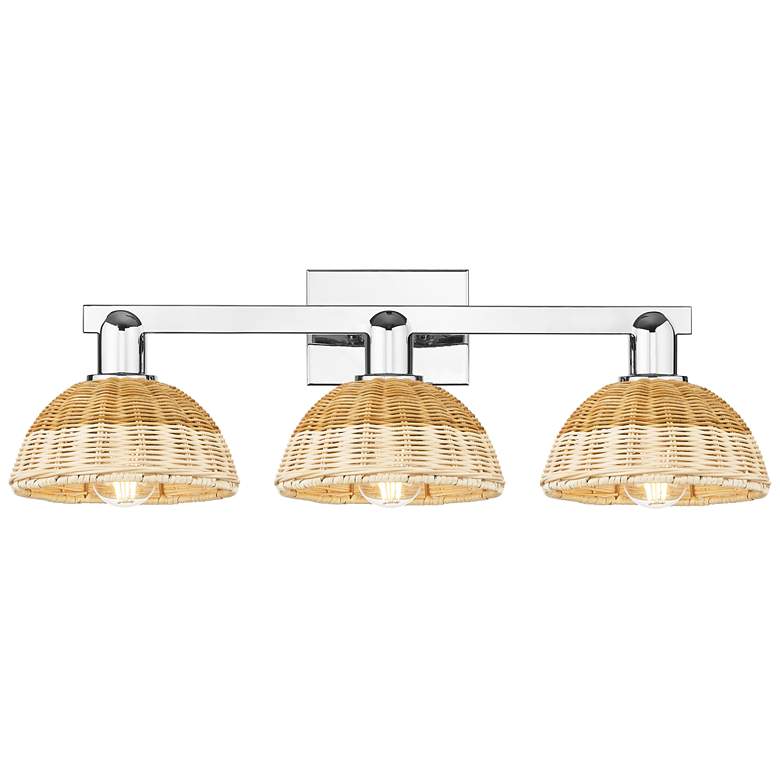 Image 1 Natural Ballston Dome 26"W 3 Light Chrome Bath Light w/ Fiber Shade