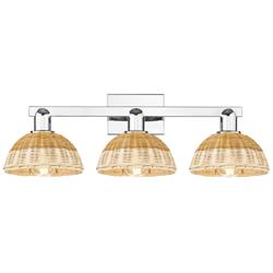 Natural Ballston Dome 26"W 3 Light Chrome Bath Light w/ Fiber Shade